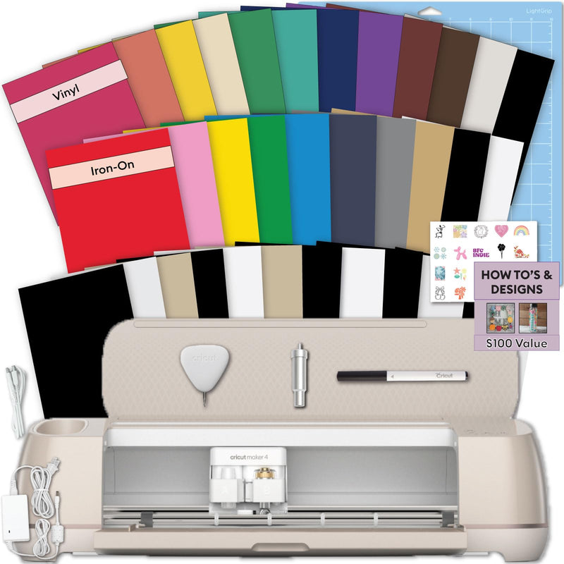 Cricut Maker 4 Starter Kit for Beginners with Vinyl, Heat Transfer Vinyl & Craft Tools